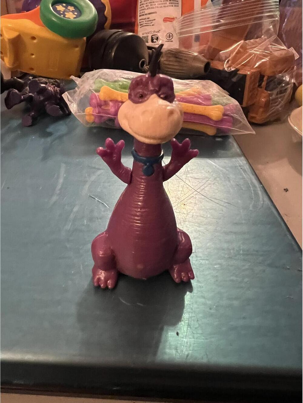 1993 Topps Flintstones Dino purple plastic candy container figurine